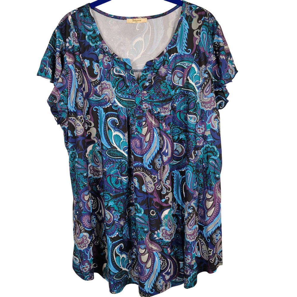 Womens XXXL Bebonnie Paisley Henley Top Multicolor Boho Eclectic Y2K